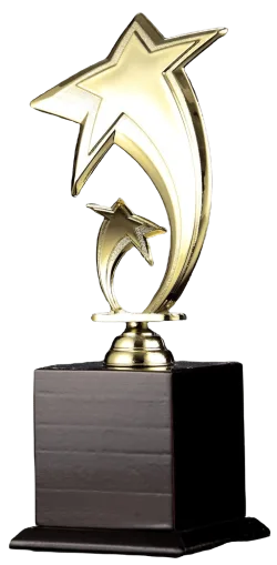 Awards and plaques won by R.J. Kielty, displayed on a table